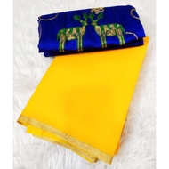 GEORGETTE SAREE - GATCHOLA BLOUSE COMBO (YELLOW-BLUE)