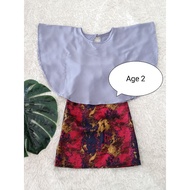 Baju Kurung Kelawar Batwing Budak Anak Kids | Kelabu & skirt Merah Hitam