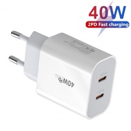 Elough Dual PD 40W Charger Adapter USB-C Charger Head Quick Charge Type C Fast Charging Adapter Whit