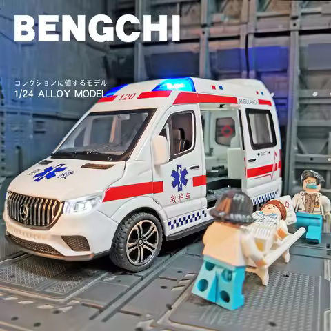 1:24 Ambulance Car Toys Alloy Car Model Diecast Metal Police Ambulance Sound Light Simulation Collec