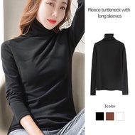 【Malaysia stock】Thin Velvet Solid Color T-shirt Women Turtleneck Bottoming Shirt Long-sleeved Slim F
