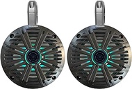 1 Pair (Qty 2) of Kicker 6.5" 2-Way 195 Watts Max Power Coaxial Marine Audio Multicolor LED Speakers with Charcoal Salt Water Grilles, 6.5" Marine Tower Speaker Enclosures (Pair) - Black