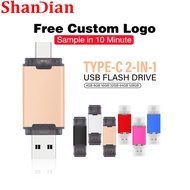 SHANDIAN TYPE-C 2IN1 USB Flash Drive 128GB Free Custom Logo Pen Drive 64GB Mini Pendrive 32GB Business Gift Flashdrive 16GB Metal Thumbdrive 8GB Memory Stick 4GB