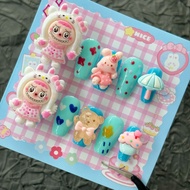 3D Labubu Strawberry Rabbit Cute Handmade Press On Nails Cartoon Teddy Ice Cream Flower Polka Dot LA