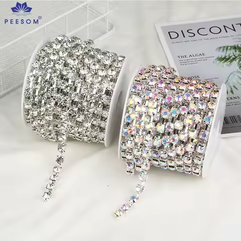 PEESOM SS28 /SS38 6mm 8mm Sparse Crystal Cup Chain Trim Big Size Clear Glass Sewing Rhinestone Chain