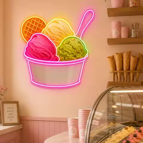 Gelato Ice Cream Cup Neon Name Sign,Gelato Neon Sign,Sweet Shop And Cafe LED Wall Decor,Dessert Shop