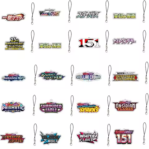 Fashion Ptcg SV10 Logo Card Acrylic Mobile Phone Pendant Keychain Anime Cartoon Sv9 151 Destined Riv
