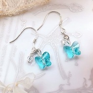 | 蝴蝶 |耳環 純銀耳勾 無痛耳夾 施華洛世奇水晶 藍綠 雲夢 絕版