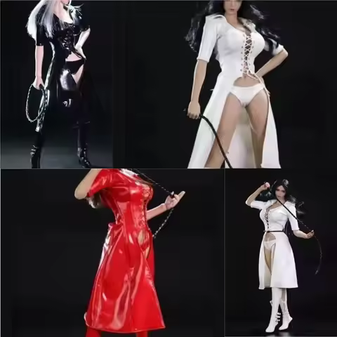 JO21X-21 1/6 Scale Long Pu Leather Hooded Coat Female Soldier Long Jacket Set Briefs Rope Clothes Mo