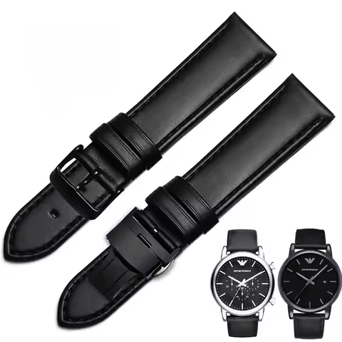 For Armani Leather Watch Strap Original Black Mechanical Darth Vader AR60008/1732/1693/1970 Soft Com