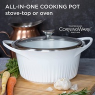 CorningWare Non Stick 5.5 Quart Cast Aluminum Dutch Oven Kitchen Cooking Pot with Lid in French White | Versatile &amp; Multi-Use | Ceramic Non-Stick Interior Coating for Even Heat Cooking Performance