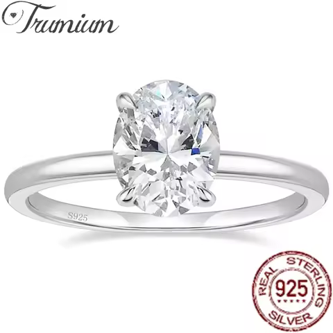 Trumium 3CT 925 Sterling Silver Engagement Rings Oval Cut Solitaire Cubic Zirconia CZ Wedding Promis