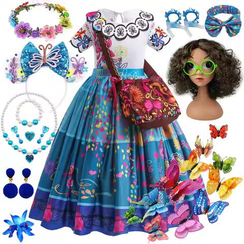 Girls Mirabel Dresses Cosplay Encanto Charm Costume Carnival Halloween Outfit Children Princess Part