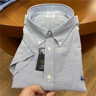 U.S.A Brooks Brothers Booker Brothers เสื้อเชิ้ตผู้ชายธุรกิจลำลอง Oxford ปั่นผ้าฝ้ายแขนสั้นที่ไม่ใช่