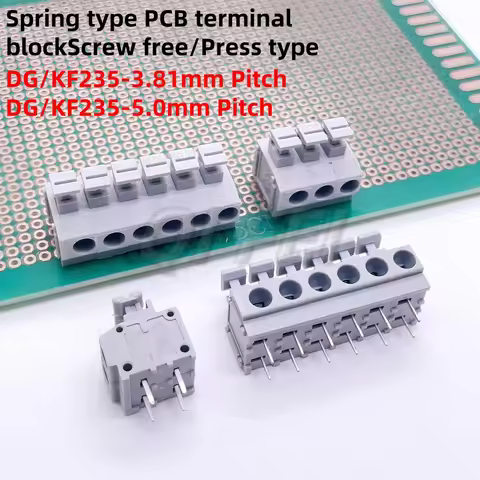 5Pcs KF235 Spring Type PCB Terminal Block KF235 3.81mm Pitch 5.0mm DG235 Screw Free Press Type 235 2