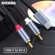 Nierbo USB C ไปยัง2RCA อะแดปเตอร์ปลั๊กแจ็คตัวผู้-C เพื่อแยก RCA ตัวผู้เป็นตัวผู้-RCA สำหรับสายลำโพงสเตอริโอเสริมในรถยนต์