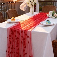 WONDER Valentine's Day Tablecloth, Romantic 2x1.5m Heart Gauze Table Runner, High Quality Home Decor
