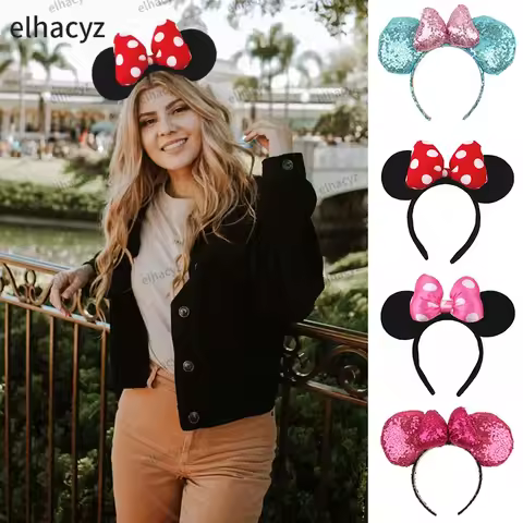 Big Size Classic DOT Bow Cute Mouse Ears Headband Women Party Girl Hairband Hot Festival Disney Park