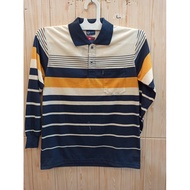 KATUN KRA STRIP MEN'S COLLAR T-SHIRT LONG SLEEVE JUMBO STRIP BIG SIZE L XL XXL cream cotton top