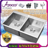 AT-9046SS Stainless Steel Double Bowl Kitchen Sink Sinki Dapur Nano Silver Satin Undermount TopMount