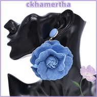 CKHAMPH Blue Rose Earrings, Handmade Ornament Denim Blue Fabric Earrings, Exaggerate Denims Flower E