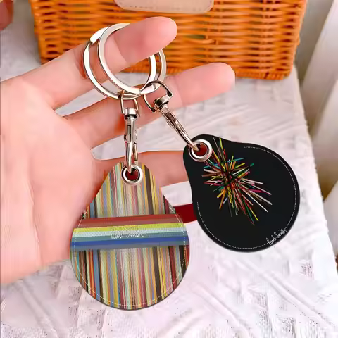 London Fashion P-Paul S-Smith 1pcs Leather Card Holder With Key Ring Water Drop Shaped Key Case Keyc