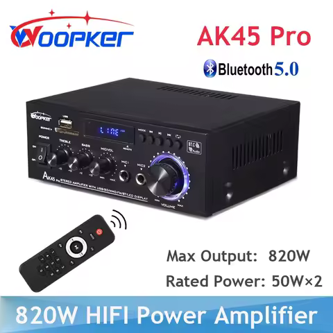 Woopker AK45 Pro 820W HiFi Digital Amplifier Channel 2.0 Bluetooth Audio AMP Bass Speaker Rated Powe