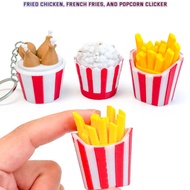 3D Printed Fried Chicken Popcorn Fries Clicker Black Rubber Keycap Stress Relief Toy Keychain Hanger