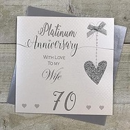 White Cotton Cards LLA70W Handmade 70th Wedding Anniversary Card - Love Lines - 16cm x 16cm