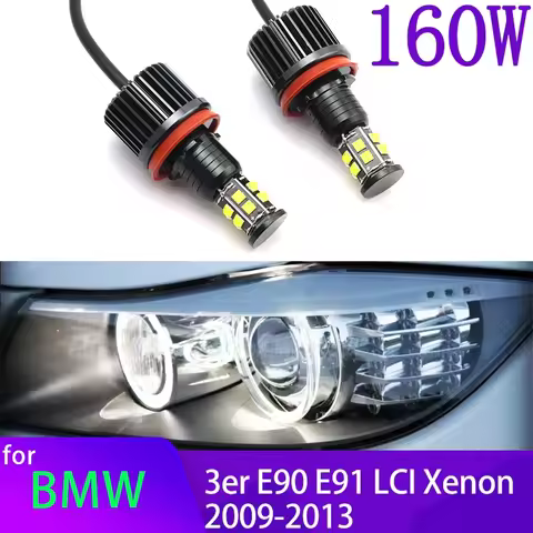 160W White LED Angel Eye Halo Ring Light Auto Lighting 6000K For BMW 3 Series E90 E91 LCI Xenon 2009