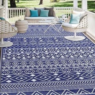 StepLively Large Waterproof Bohemian Outdoor Rug Blue (6" x 9")
