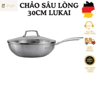 LUNKAI deep pan 30cm, deep stainless steel pan with lid, pan 30cm, large pan, large stir-fry pan
