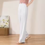 Women's Cotton and Linen Wide-Leg Pants Summer Linen Draping Fashion Loose Long Pants New Elastic Waist Casual Trousers2