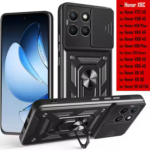 Slide Lens Armor Funda for Honor X8C 4G Case Magnetic Ring Cover for Honor X5 X5B X6A X6B Plus X7 X7