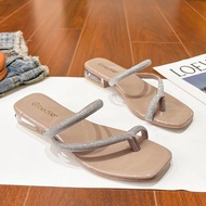 Women's Sandals 2025 Hot Style-Korean Fashion Diamond Strip Heel Diamond Strip Crystal Flat Sauare T