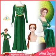Shrek Fiona Princess Cosplay Costume for Adult Women Fiona Green Maxi Square Neck Dress Halloween Ca