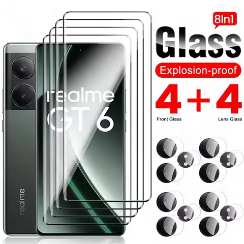 Realmi GT6 Glass 8 In 1 3D Tempered Glass for Realme GT 6T 6 T T6 5G Curved Camera Lens Screen Prote