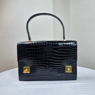愛馬仕/Hermes Vintage中古黑金鱷魚皮鋼琴包手提包25x4x17cm