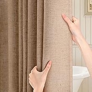 Linen Shower Curtain Boho Farmhouse Shower Curtains for Bathroom Neutral Luxury Fabric,Brown 72 x 84