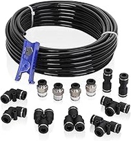 Hromee Air Line Tubing Kit, 1/4 Inch (6.35MM) OD x 32.8 Feet Polyurethane PU Tube and Push to Connec