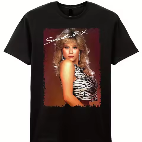 Men Women Samantha Fox Vintage T-Shirt Bohemian Short Sleeve Round Neck Cotton Top with Iconic Signa