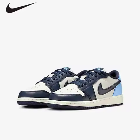 Nike Jordan Air Jordan 1 Low OG GS Sneakers, Full Leather Air-Sole Obsidian UNC Retro Basketball Sho