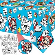 OGHOBLYE 2 Pack Mario Tablecloth,Mario Coloring Tablecloth for Kids, Color-in Paper Poster Table Cover for Mario Party Arts and Crafts