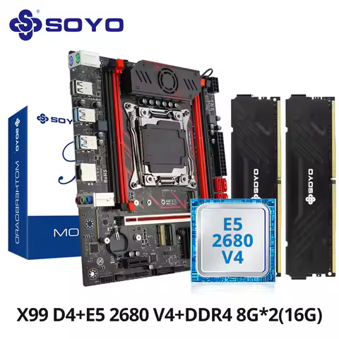 SOYO X99 Gaming Motherboard Set C612 Chipset TPM2.0 Pin with E5 2680 V4 CPU & DDR4 16G (2*8G) 2133MH