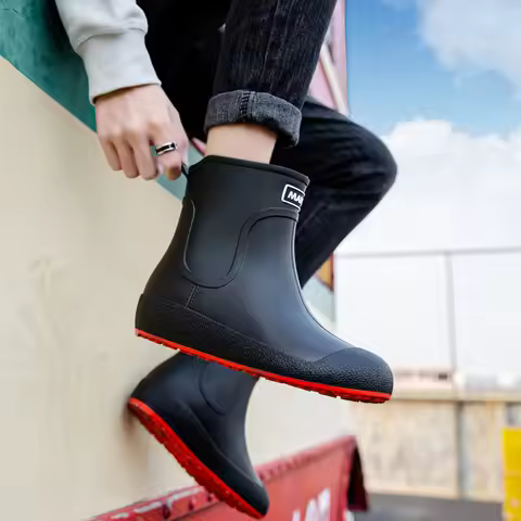 German Non-slip Rain Shoes Men Mid-calf Warm Rain Boots Plus Velvet Waterproof Shoes Kitchen Shoes C