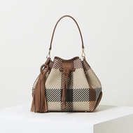 DAKS Brown Big Check Shoulder Crossbody Bucket Bag with Removable Strap Leather Bag / from Seoul, Ko