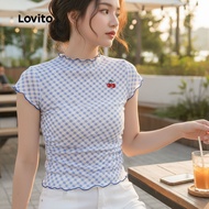 Lovito Women's Casual Embroidered Blue Tee for Spring/Summer L151AD476
