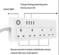 智慧擴充 4 插座 + 4 USB 集線器 WiFi Tuya應用程式和語音控制 智慧電源拖板支援 Google Home 和 Amazon Alexa  hbackp Smart Extension