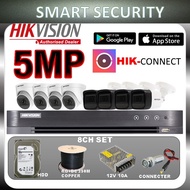 HIKVISION HIK 8-CHANNEL 5MP CCTV 8CH DVR+Camera + Hard Disk + Power Supply + 250M Cable + Connect