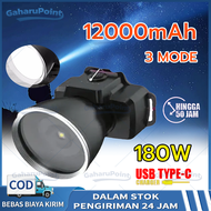 Senter Kepala Zoom Super Turbo180W USB Type C Charger Probest P-120Z P-150Z P-180Z Cahaya Putih 3 Mo